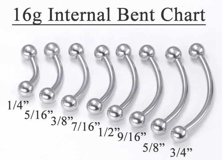 16g Internal Steel Bent Barbell — Price Per 1