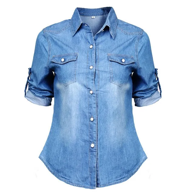 2021 New!! Women's Retro Denim Long Sleeve Shirt Sizes S - XL