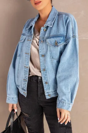 Acid Washed Pockets Buttoned Denim Jacket