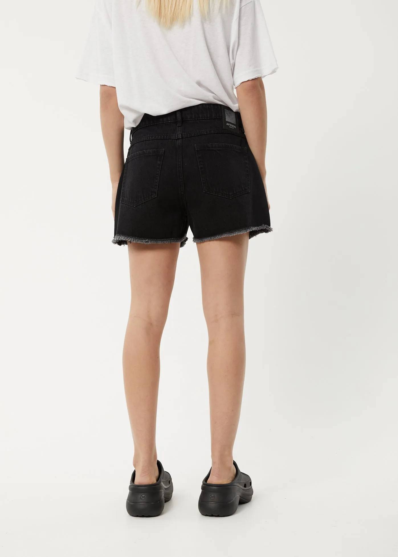 AFENDS Womens Isabella - Denim Low Rise Shorts - Washed Black