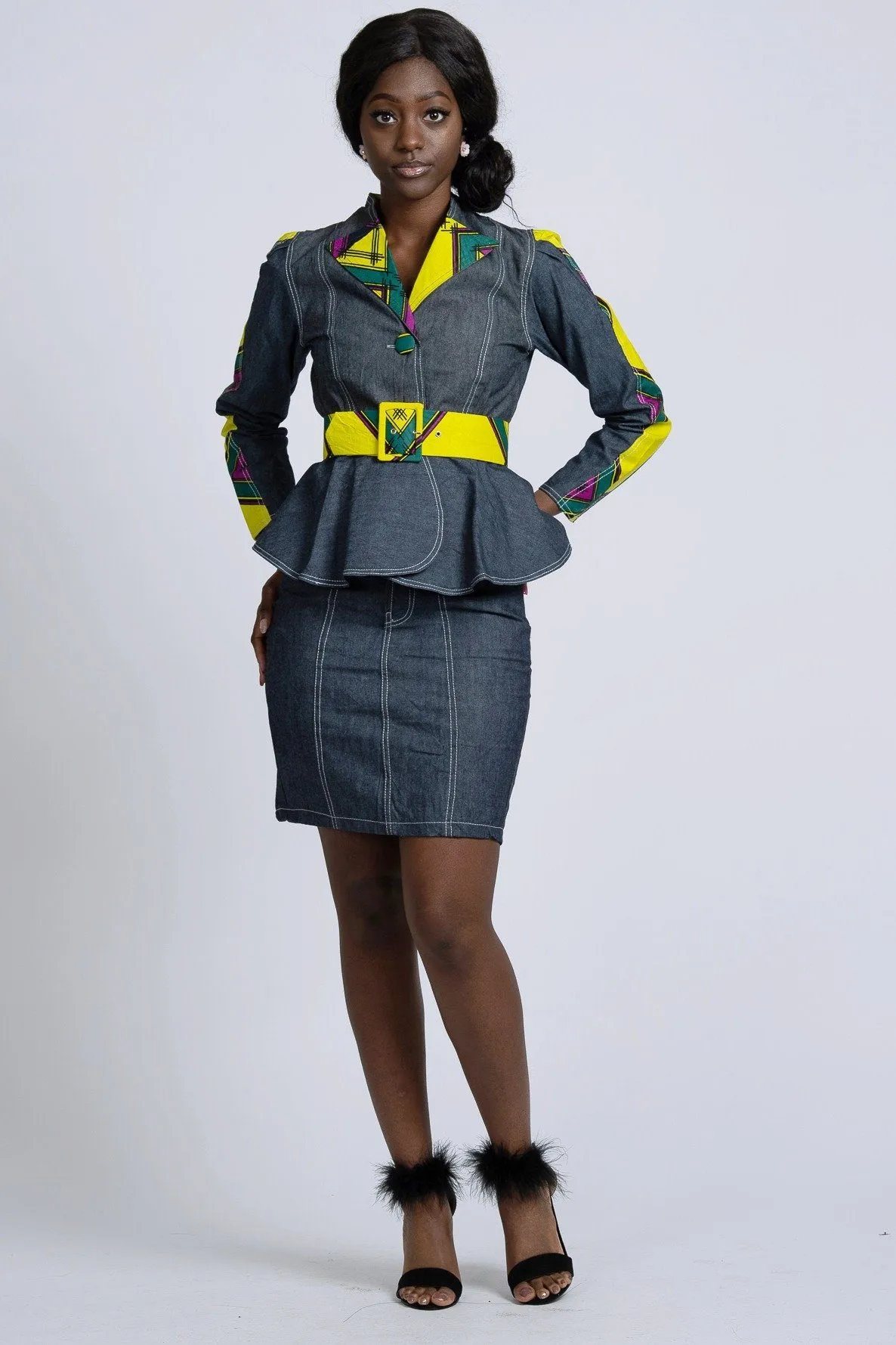 African Print Simisola Denim Women Jackets Tops (Yellow)