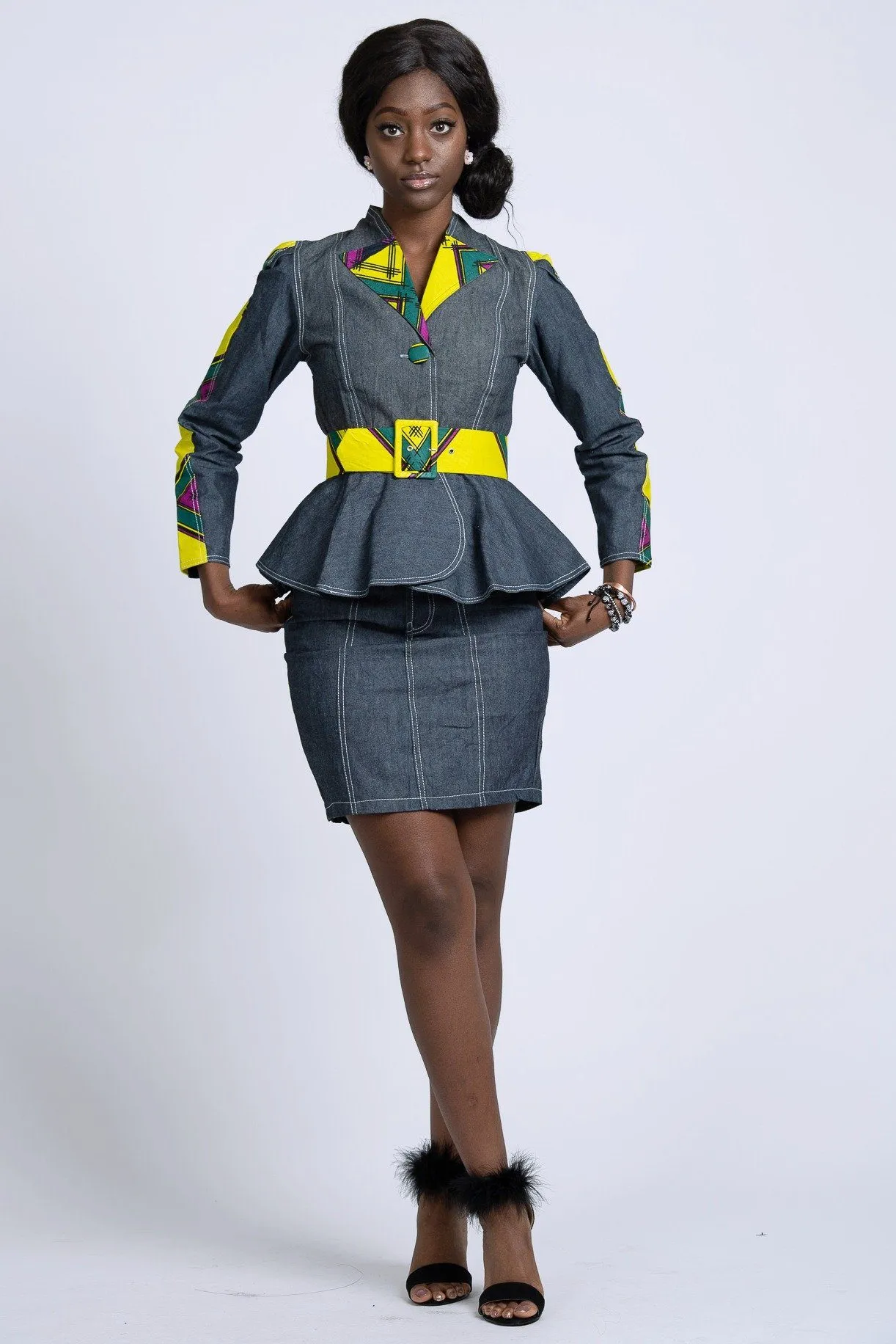 African Print Simisola Denim Women Jackets Tops (Yellow)