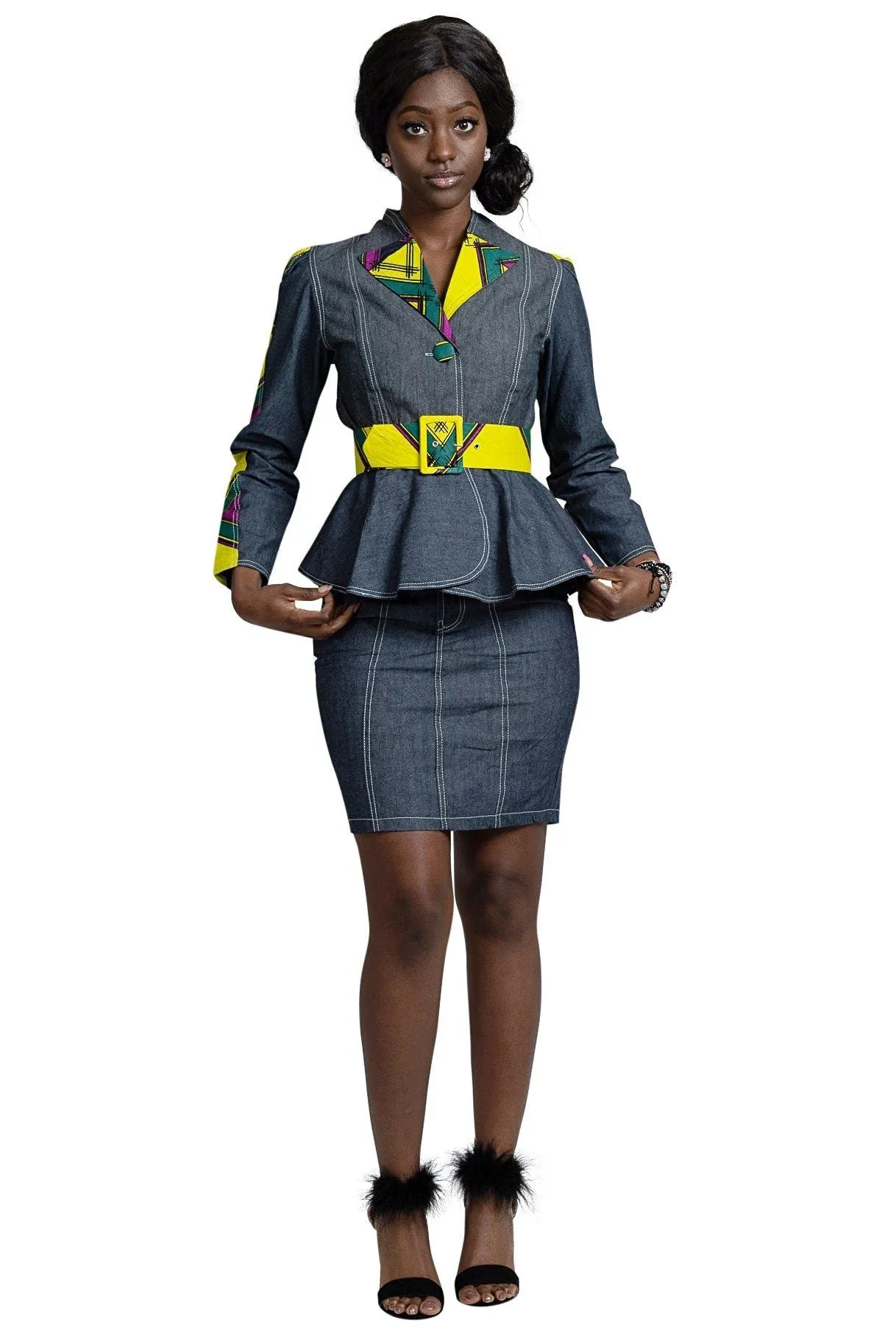 African Print Simisola Denim Women Jackets Tops (Yellow)