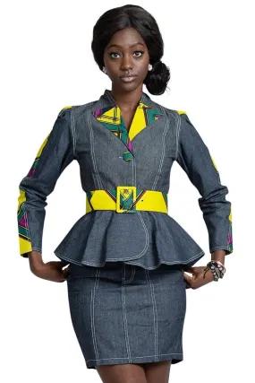 African Print Simisola Denim Women Jackets Tops (Yellow)