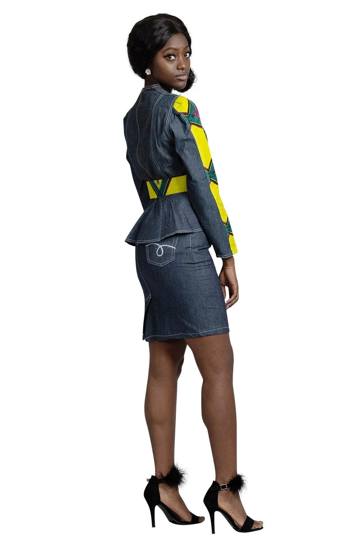 African Print Simisola Denim Women Jackets Tops (Yellow)