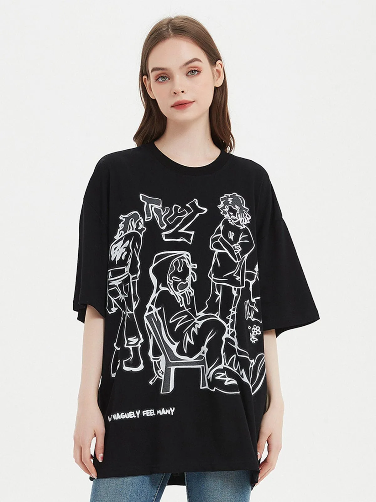 AlanBalen® - Cartoon Line Character Print Tee