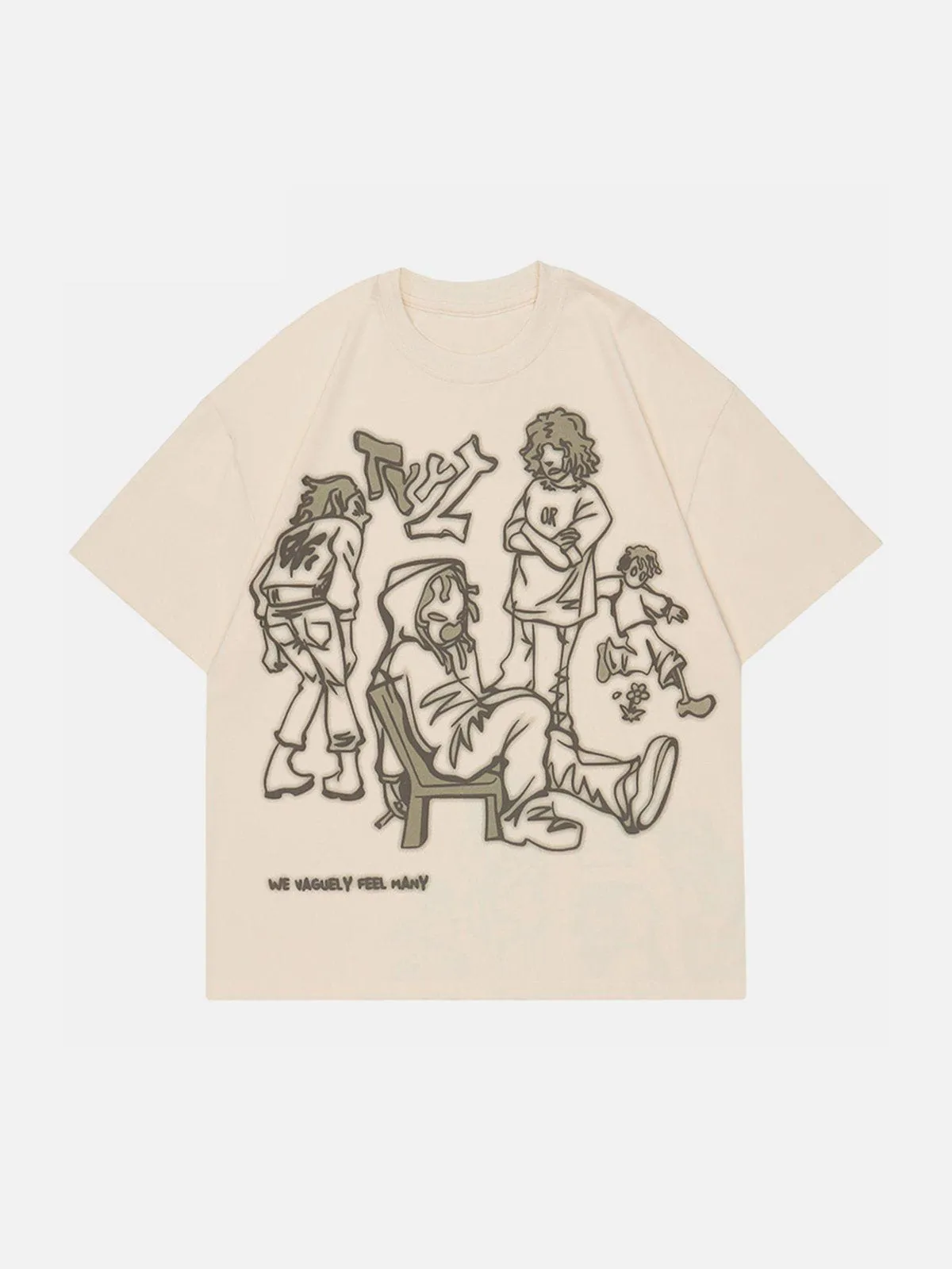 AlanBalen® - Cartoon Line Character Print Tee