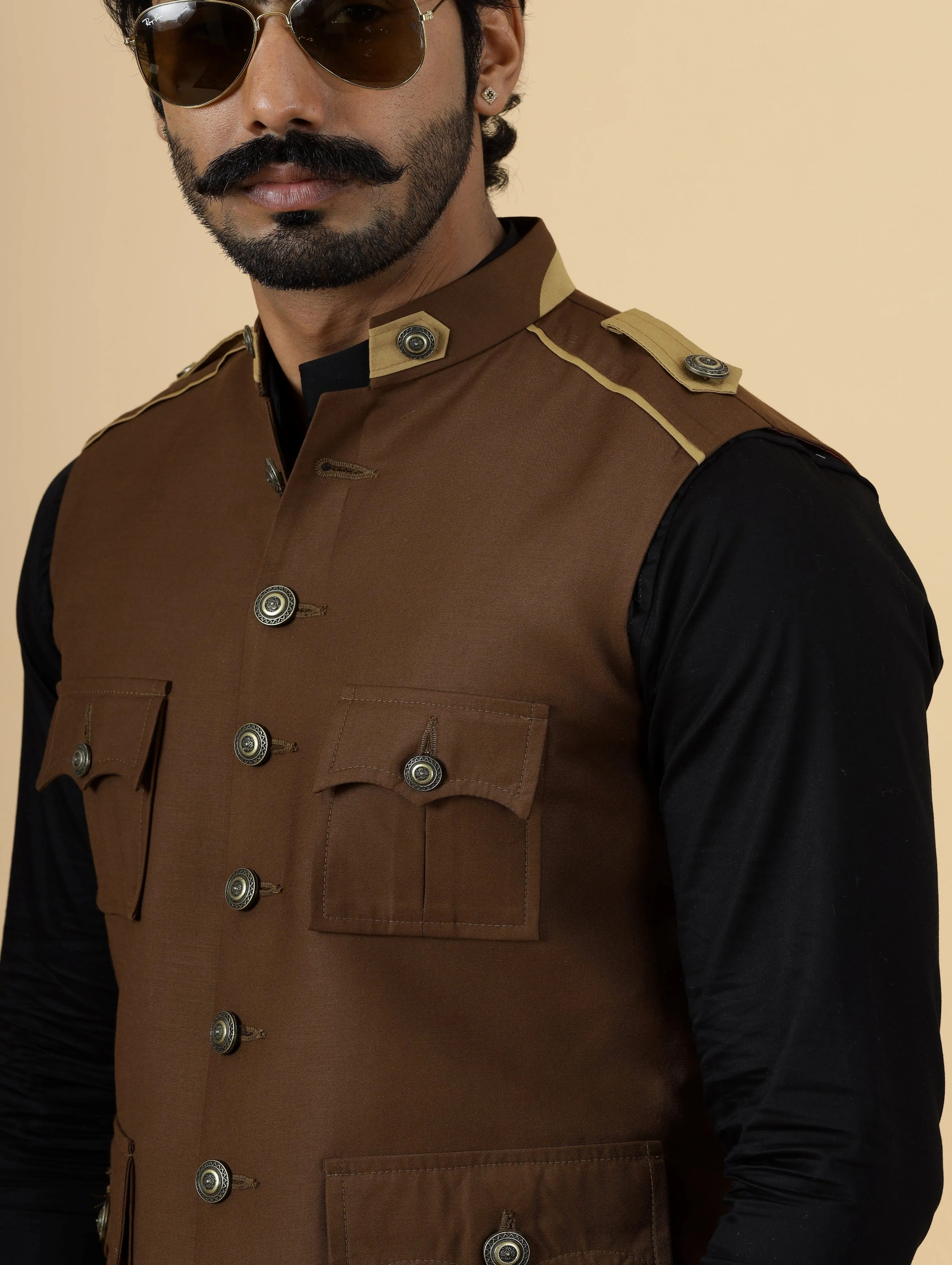 Almond Brown Semi-Hunting Rajputana Jacket