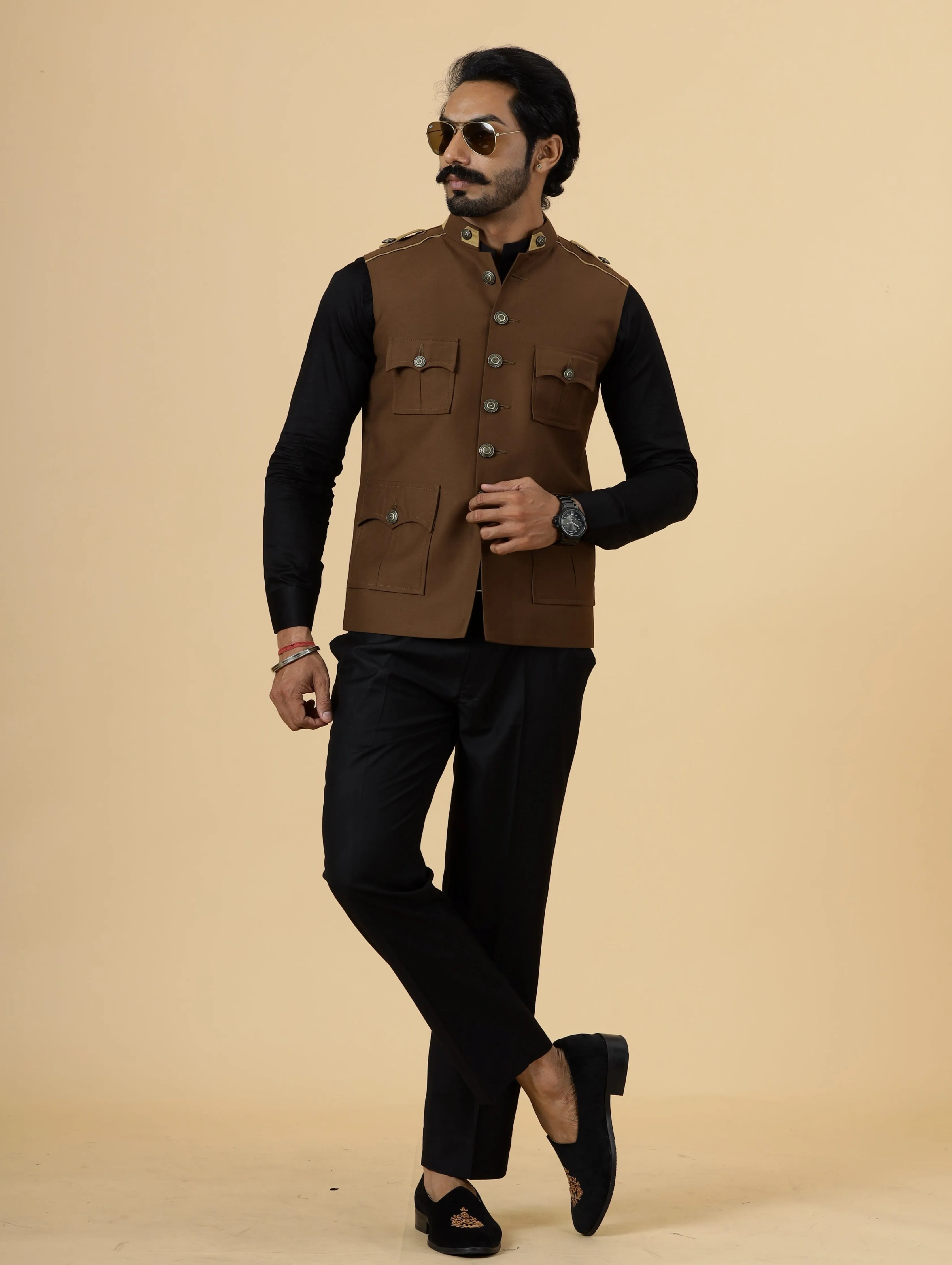 Almond Brown Semi-Hunting Rajputana Jacket