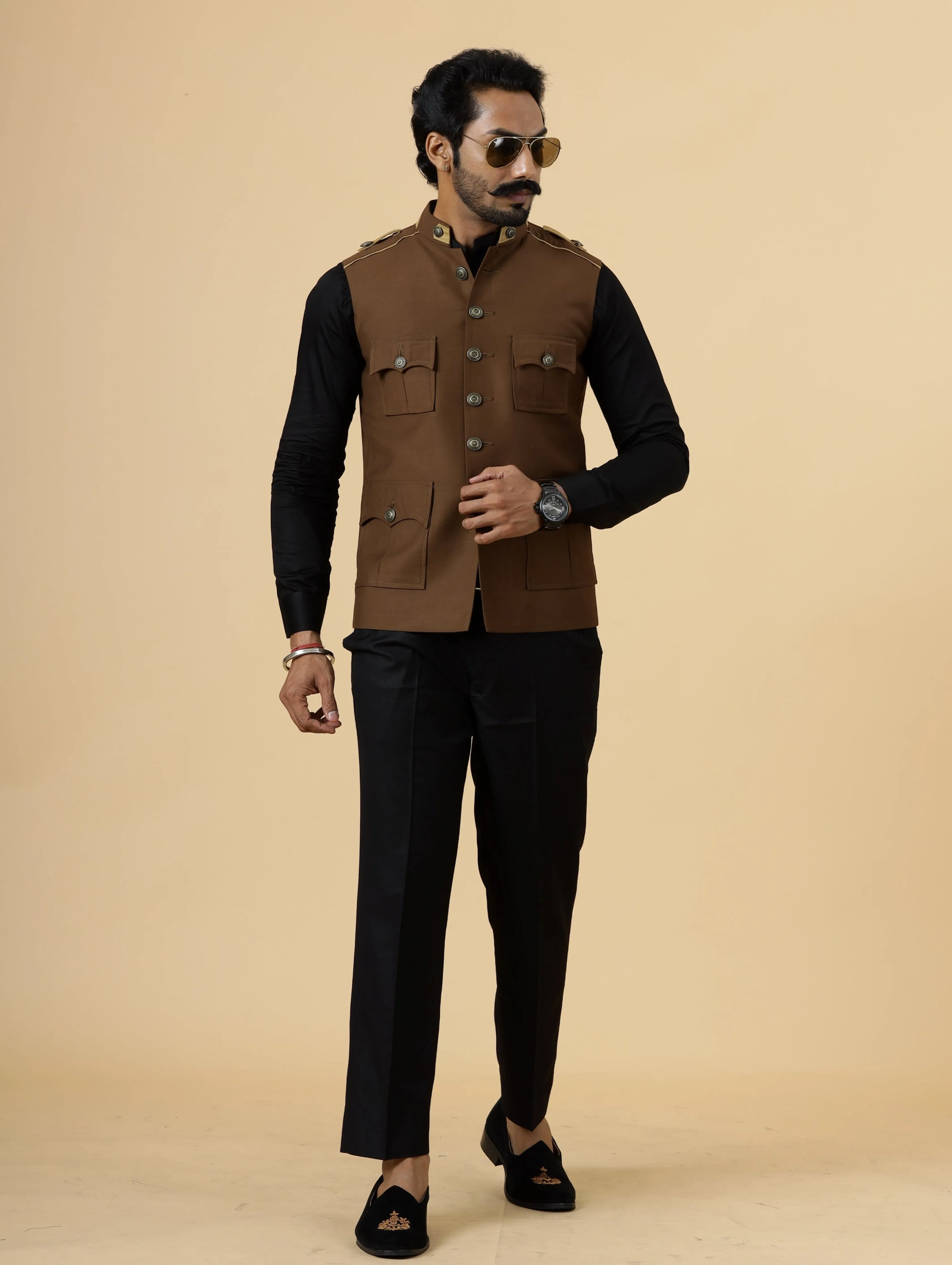 Almond Brown Semi-Hunting Rajputana Jacket