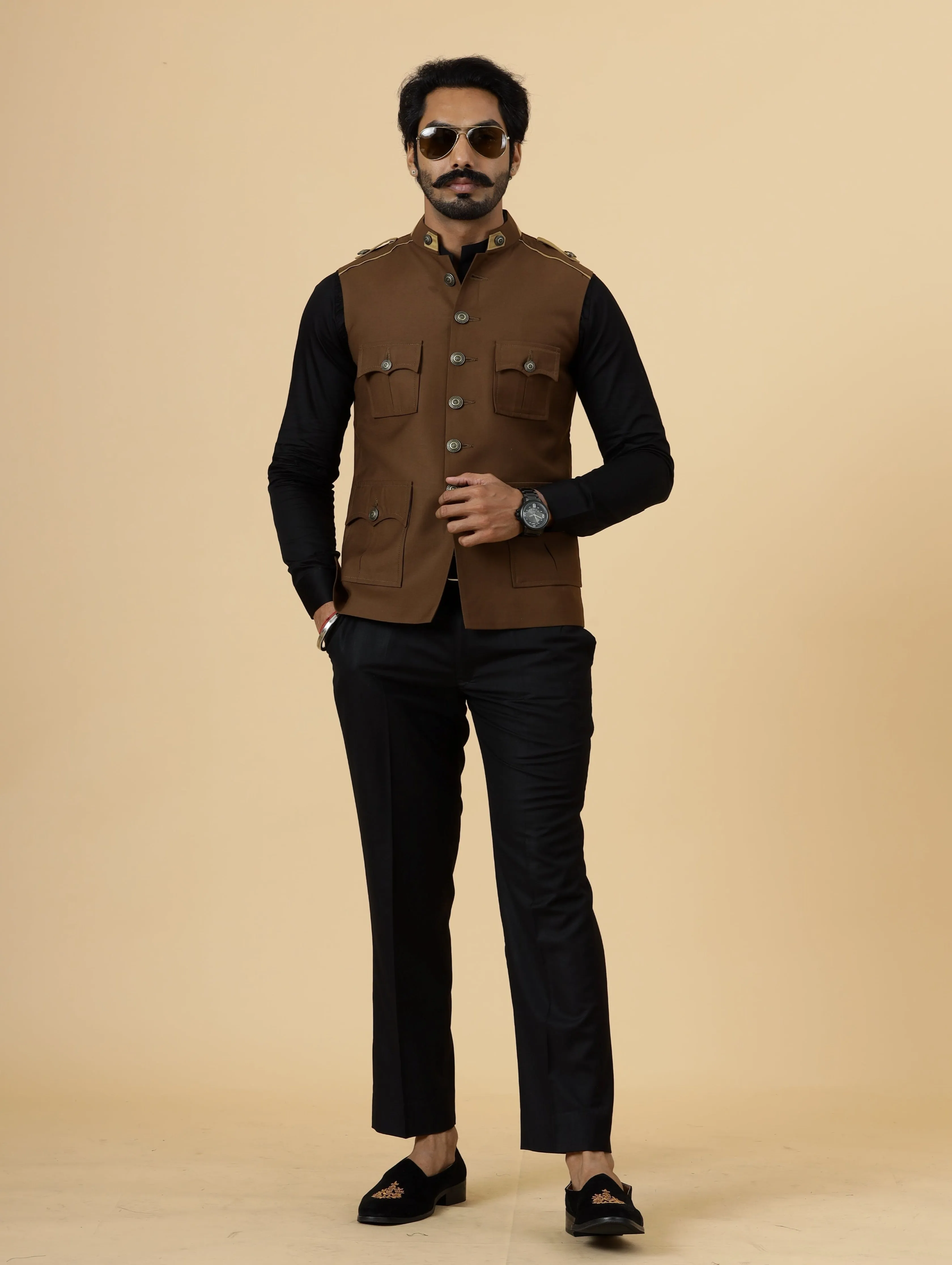 Almond Brown Semi-Hunting Rajputana Jacket