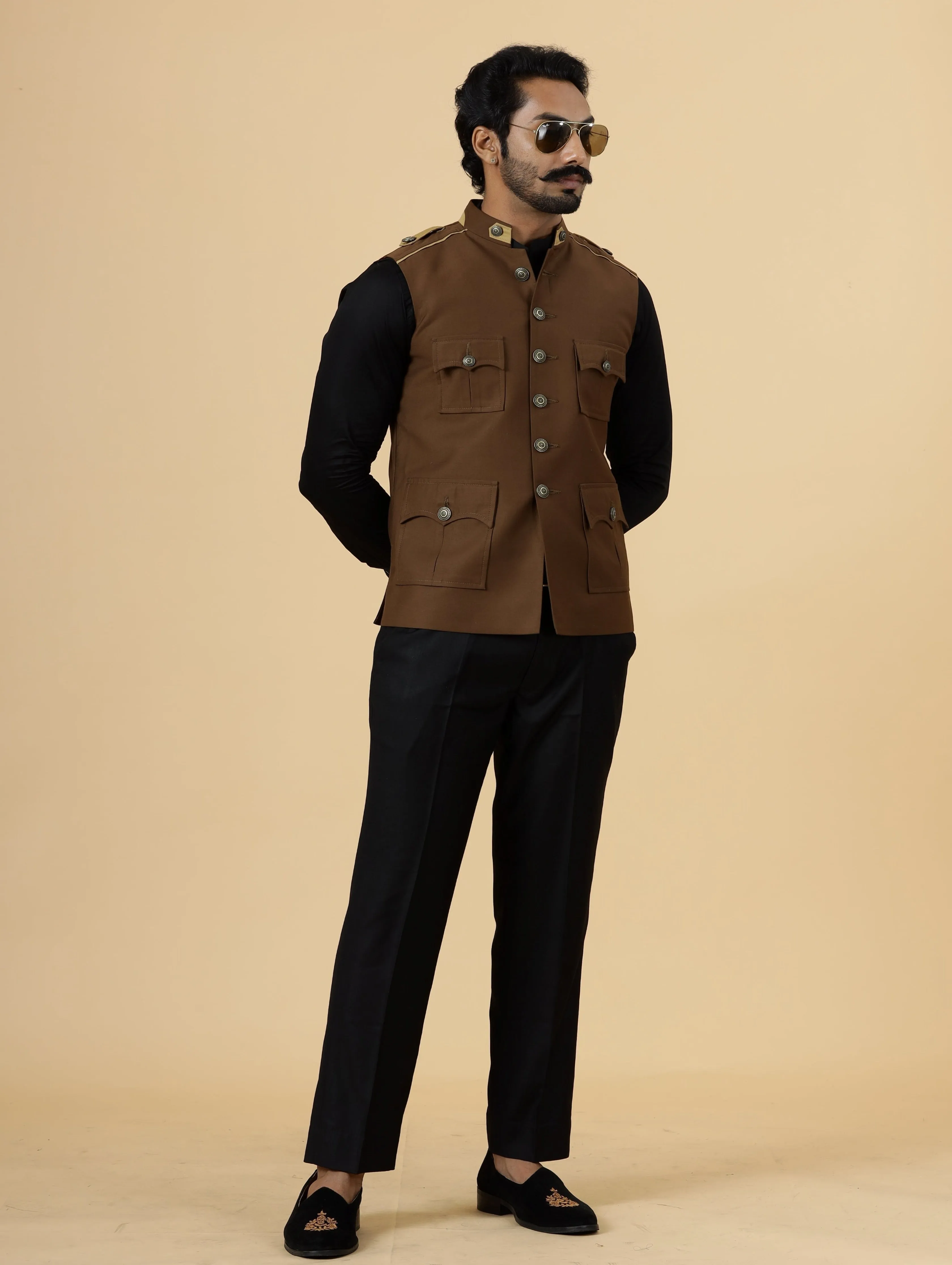 Almond Brown Semi-Hunting Rajputana Jacket