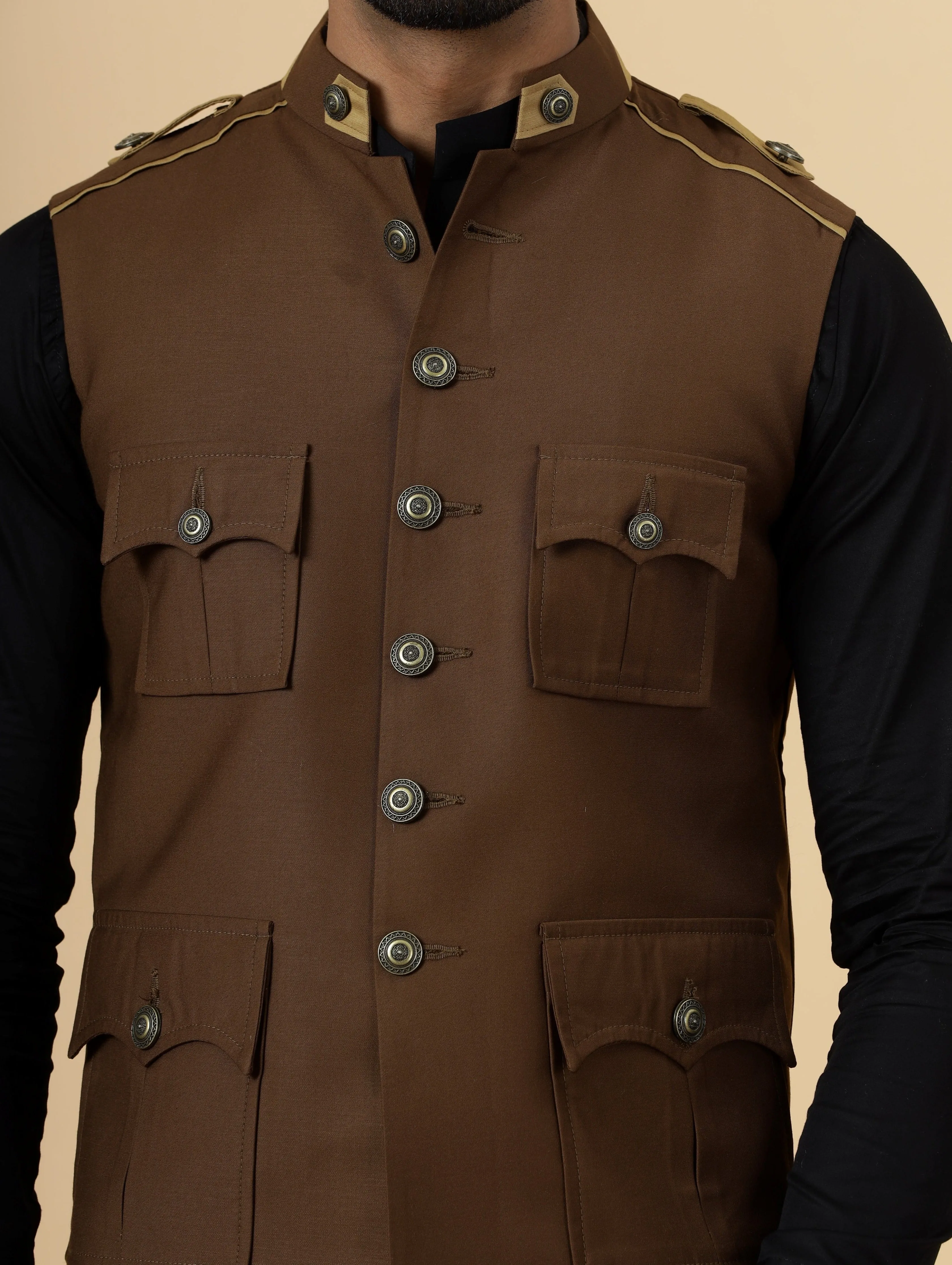 Almond Brown Semi-Hunting Rajputana Jacket