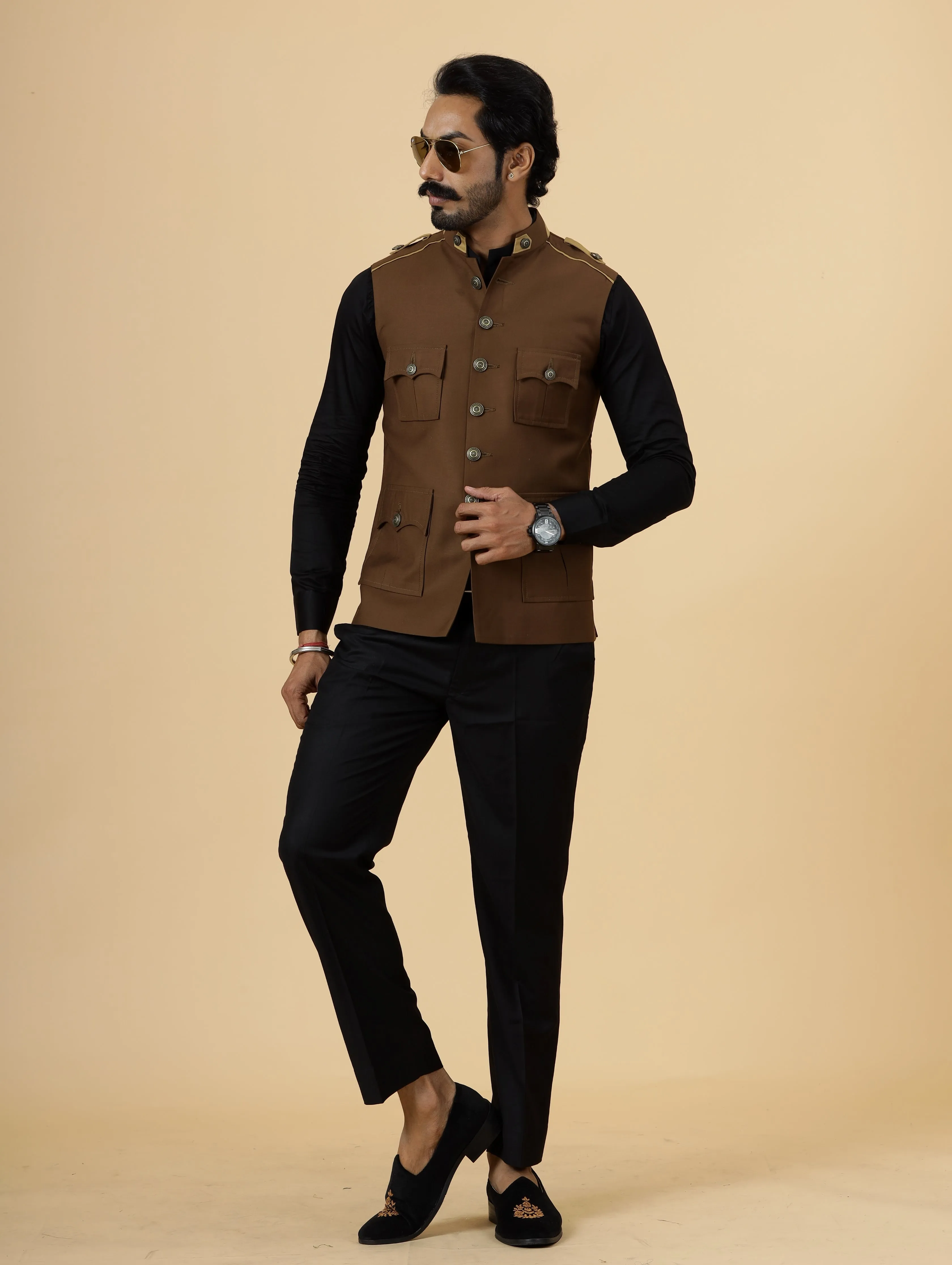 Almond Brown Semi-Hunting Rajputana Jacket