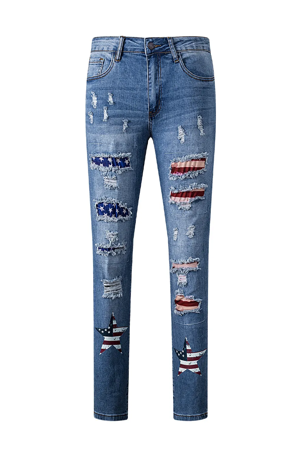 American Flag Patched Distressed Jeans