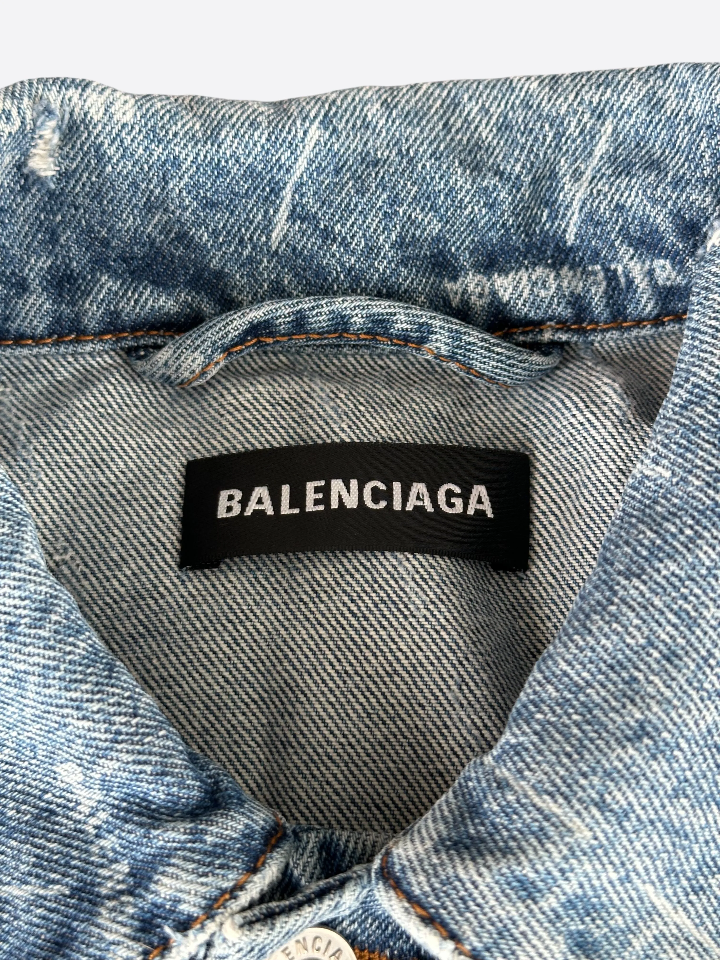 Balenciaga Blue & White All Over Print Denim Jacket