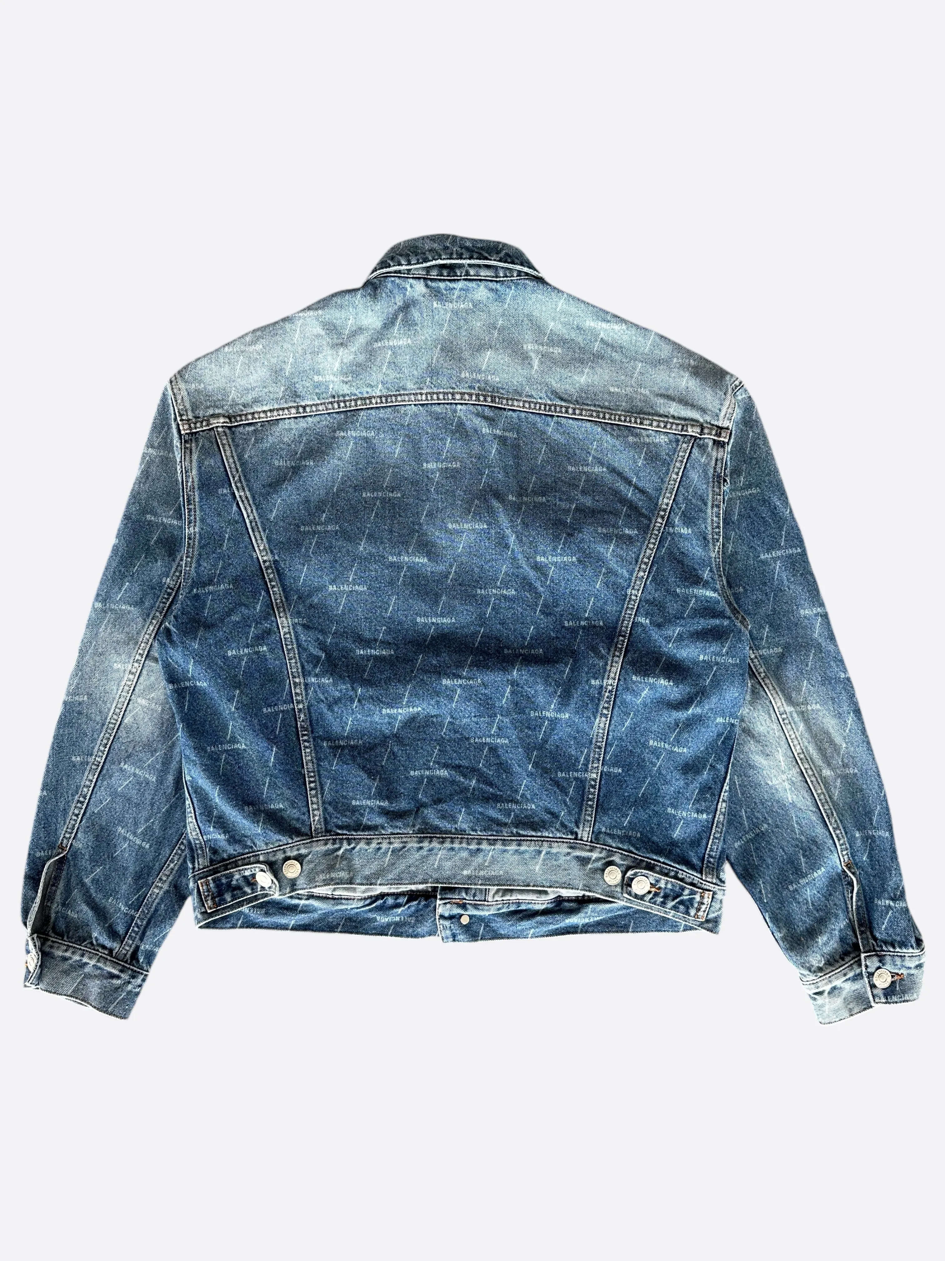 Balenciaga Blue & White All Over Print Denim Jacket