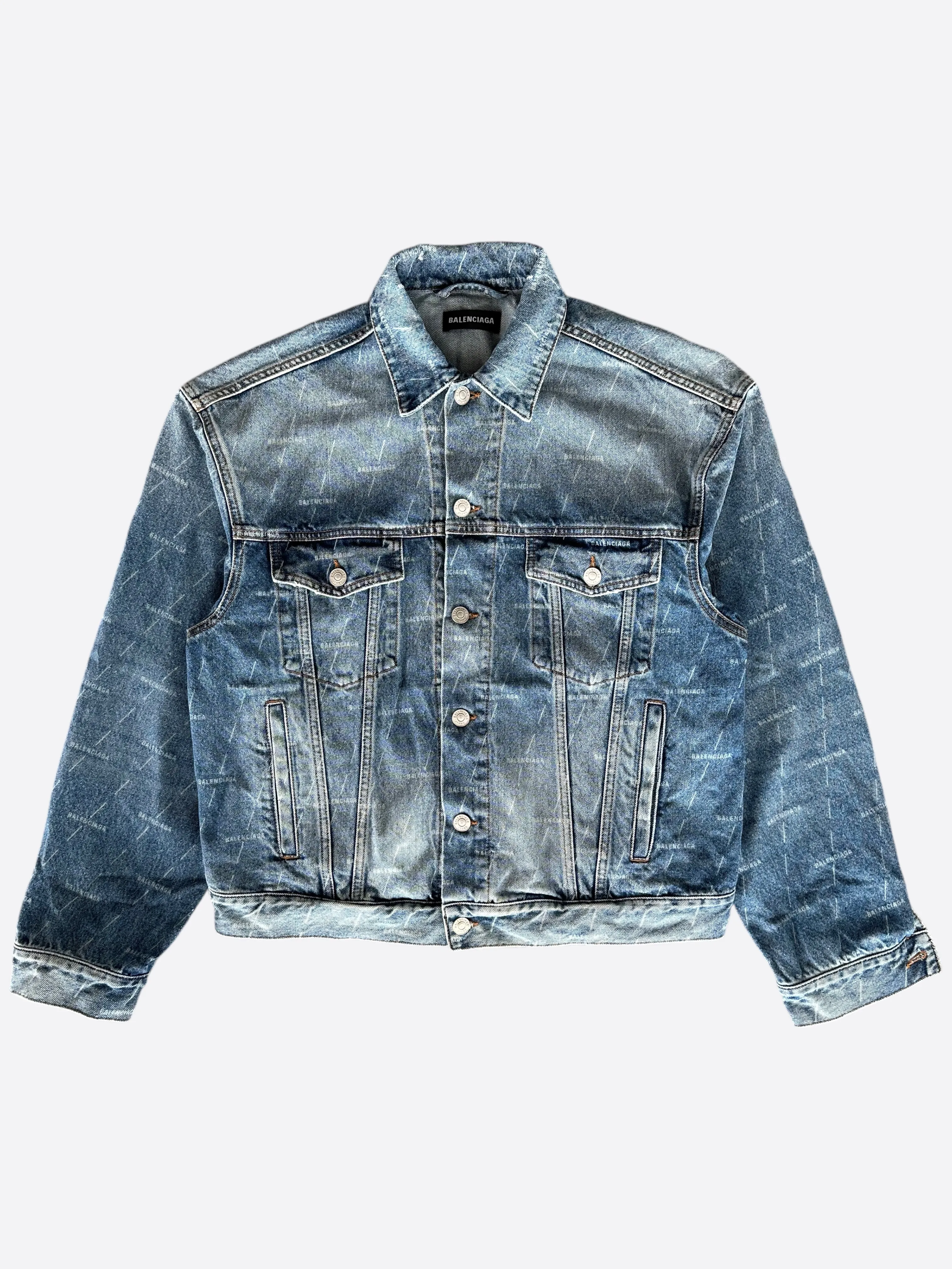 Balenciaga Blue & White All Over Print Denim Jacket