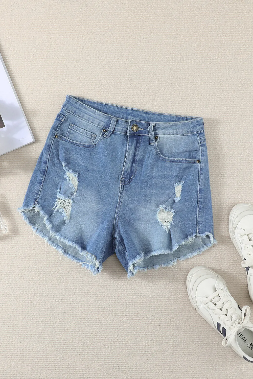 Beachy Distressed Denim Shorts