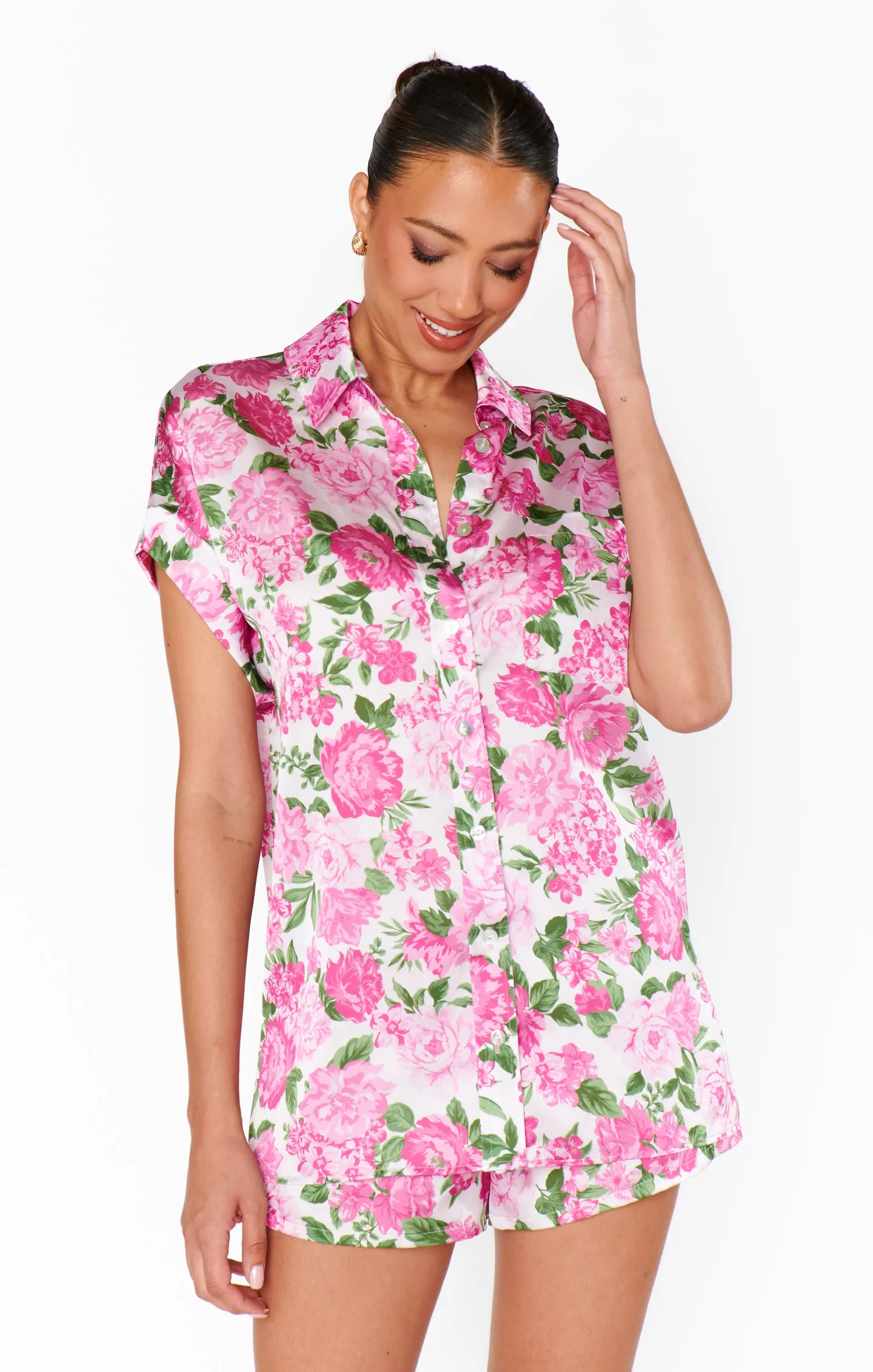 Best Day Button Up ~ Cottage Floral Pink