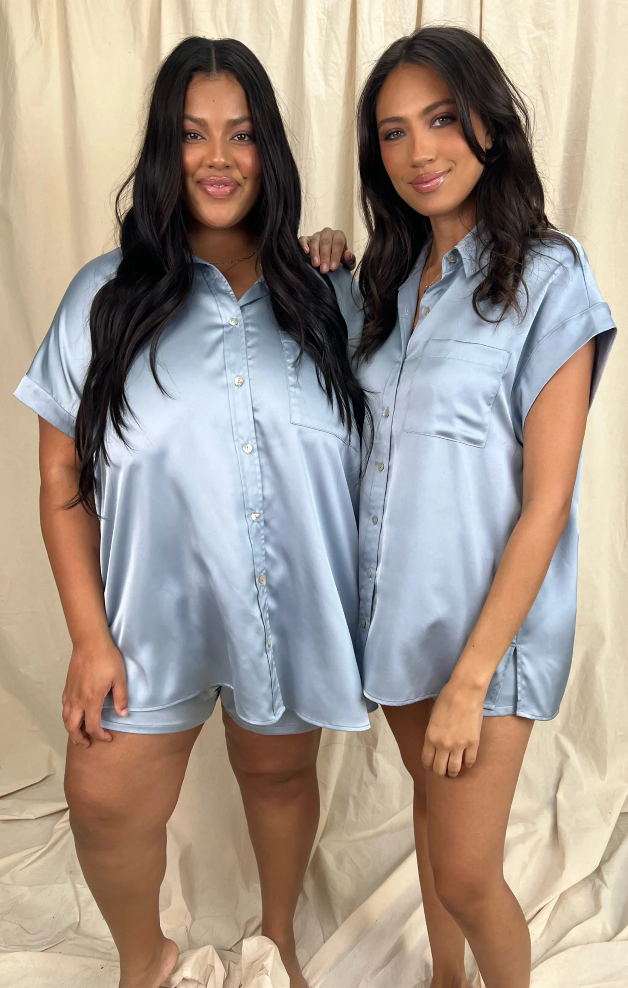 Best Day Button Up ~ Steel Blue Luxe Satin