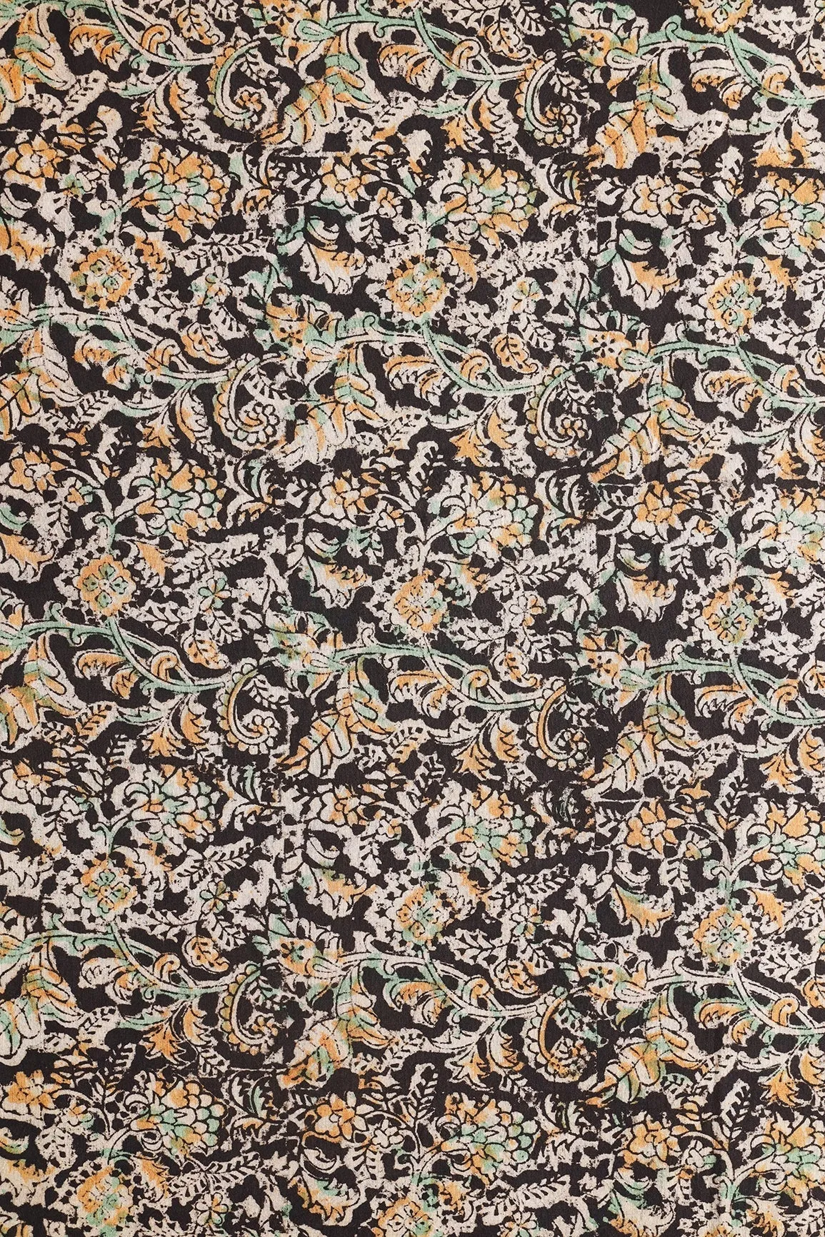 Black And Light Beige Paisley Pattern Handblock Kalamkari Organic Cotton Fabric