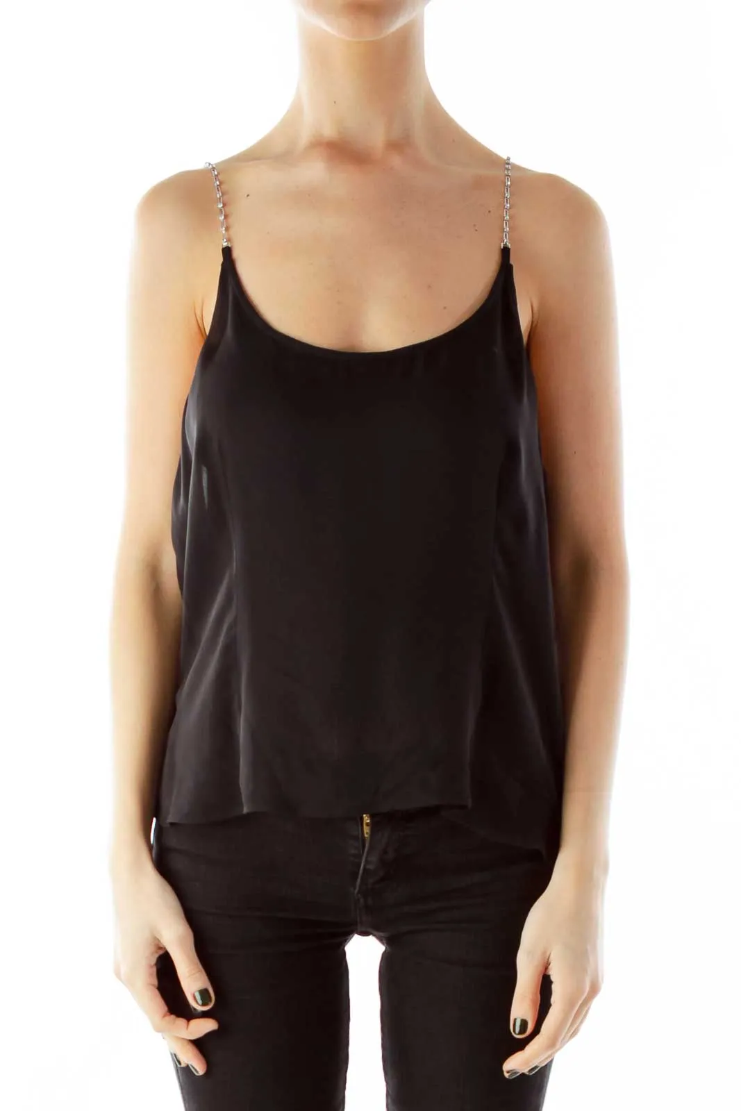 Black Beaded Spaghetti Strap Tank Top