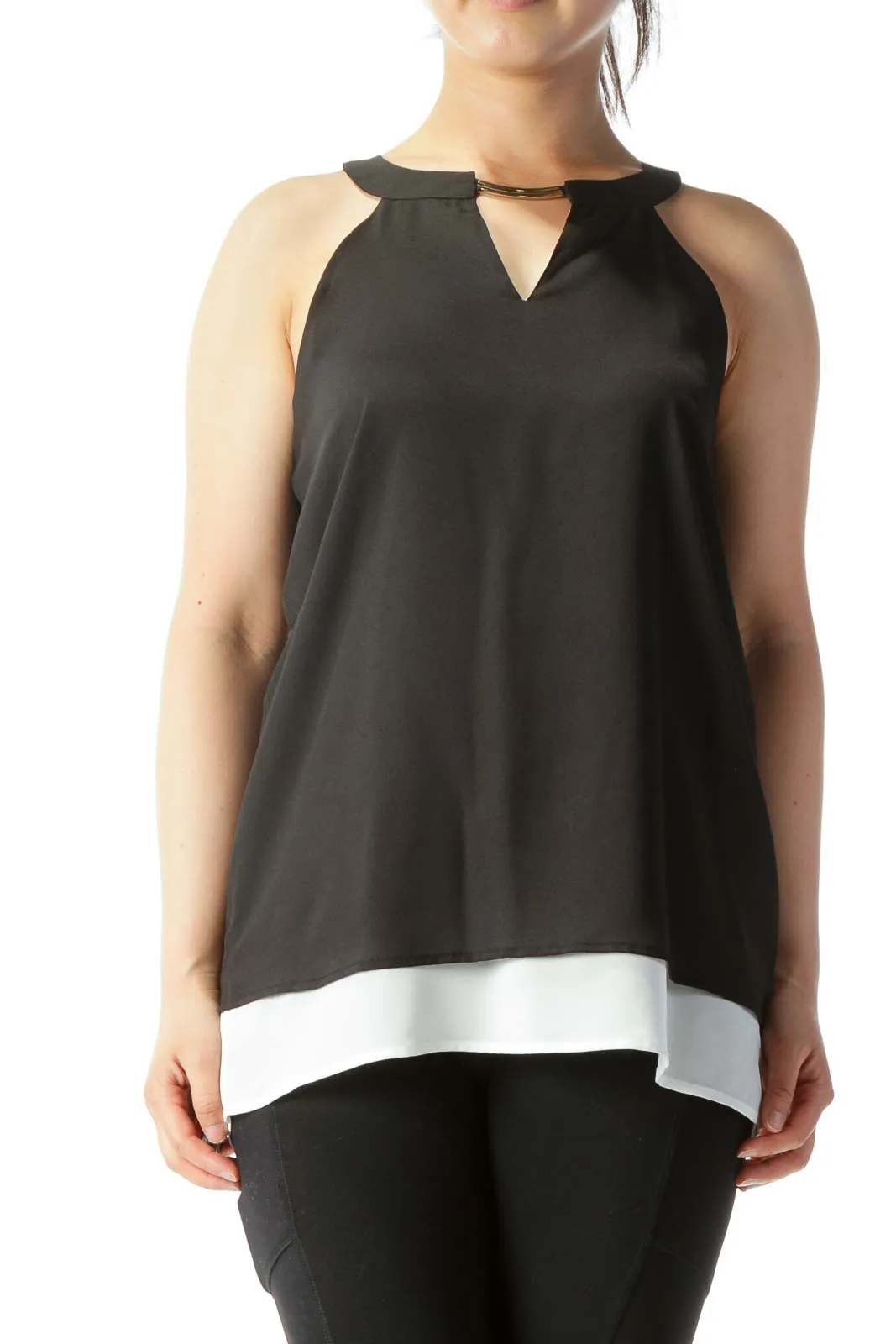 Black Cut-Out Tank with Metal Neck Bar