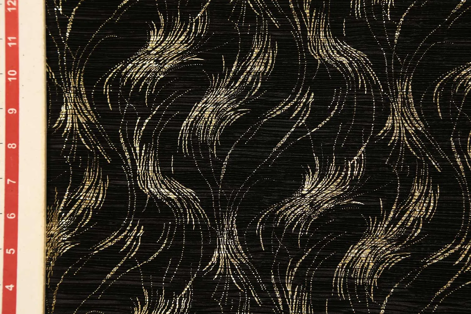 Black Foil Printed Pleated Fabric