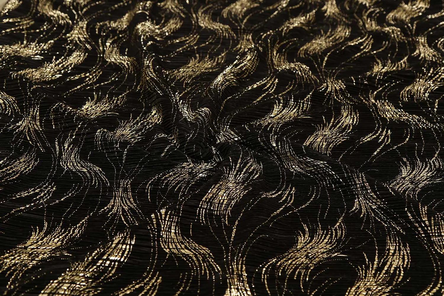 Black Foil Printed Pleated Fabric