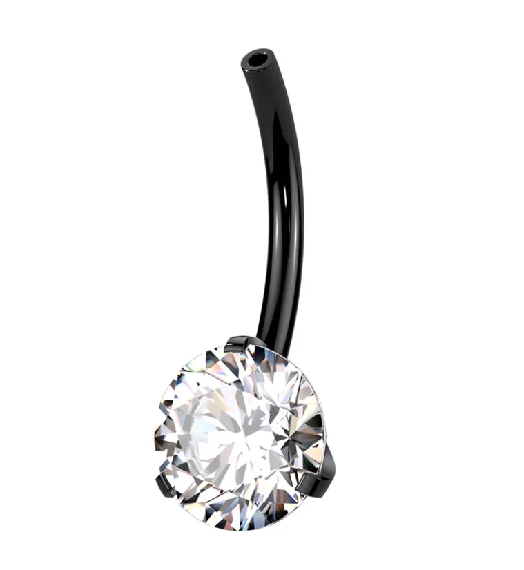 Black PVD Prong Clear CZ Titanium Threadless Belly Button Ring Base