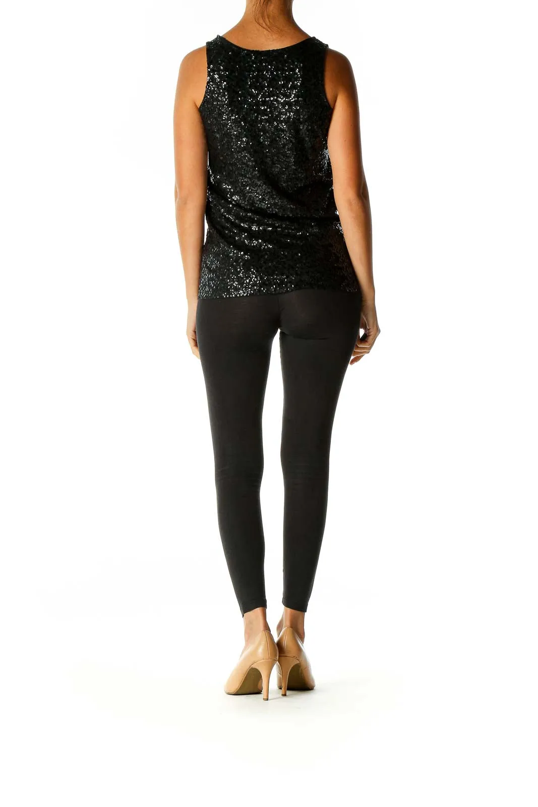 Black Sequin Party Tank Top