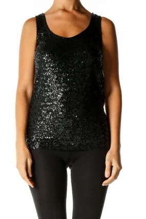 Black Sequin Party Tank Top