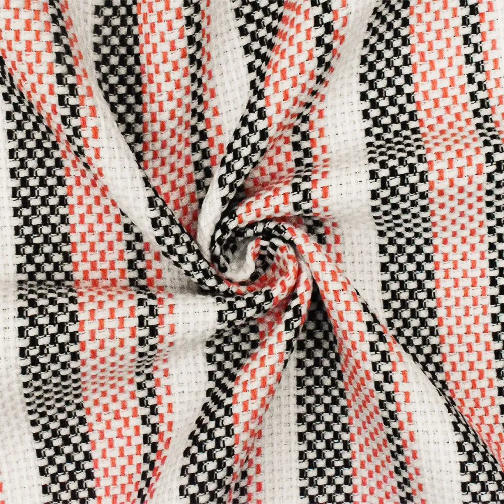 Bright Orange-Black-White Stripe Poly-Linen Dobby Woven Fabric