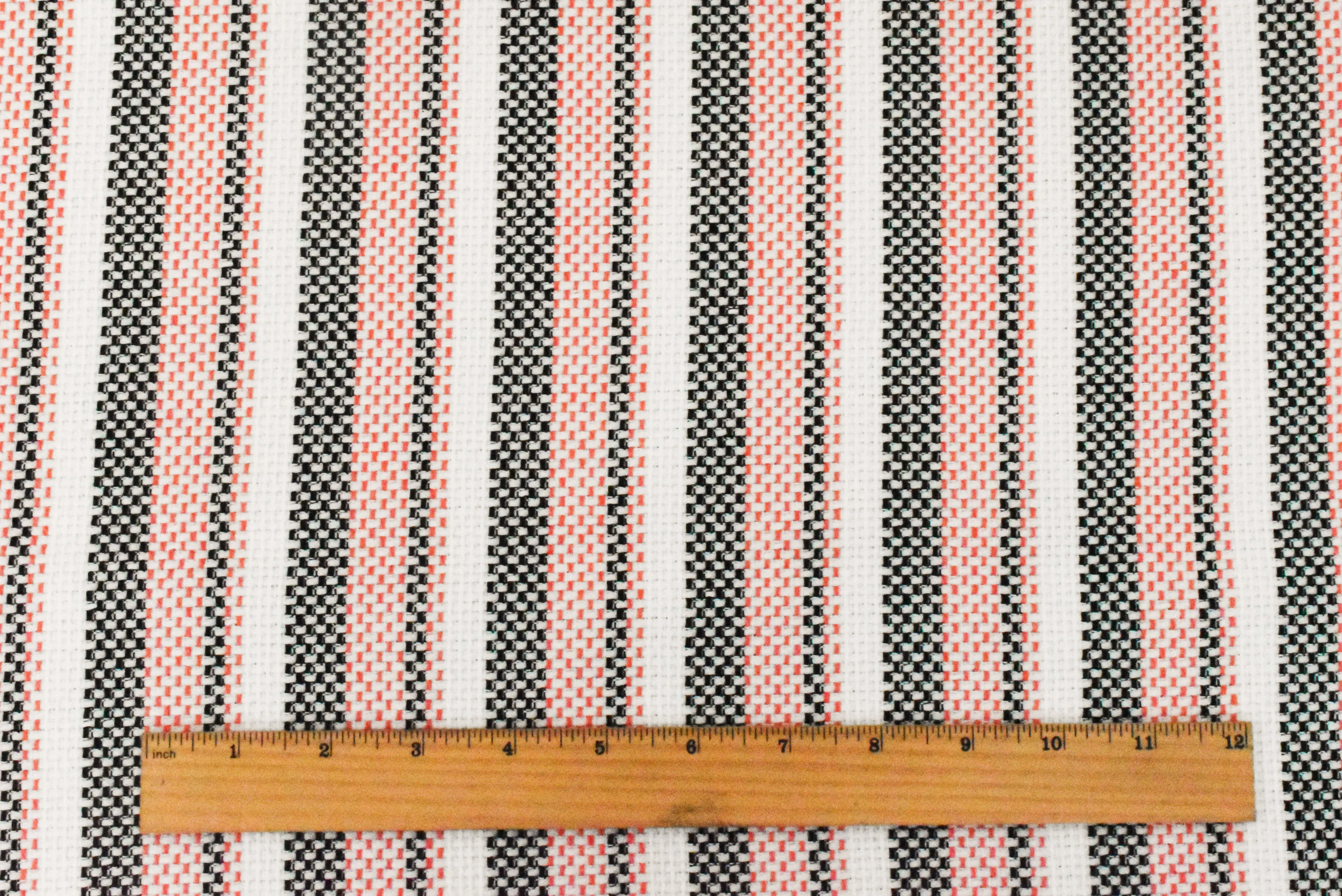 Bright Orange-Black-White Stripe Poly-Linen Dobby Woven Fabric