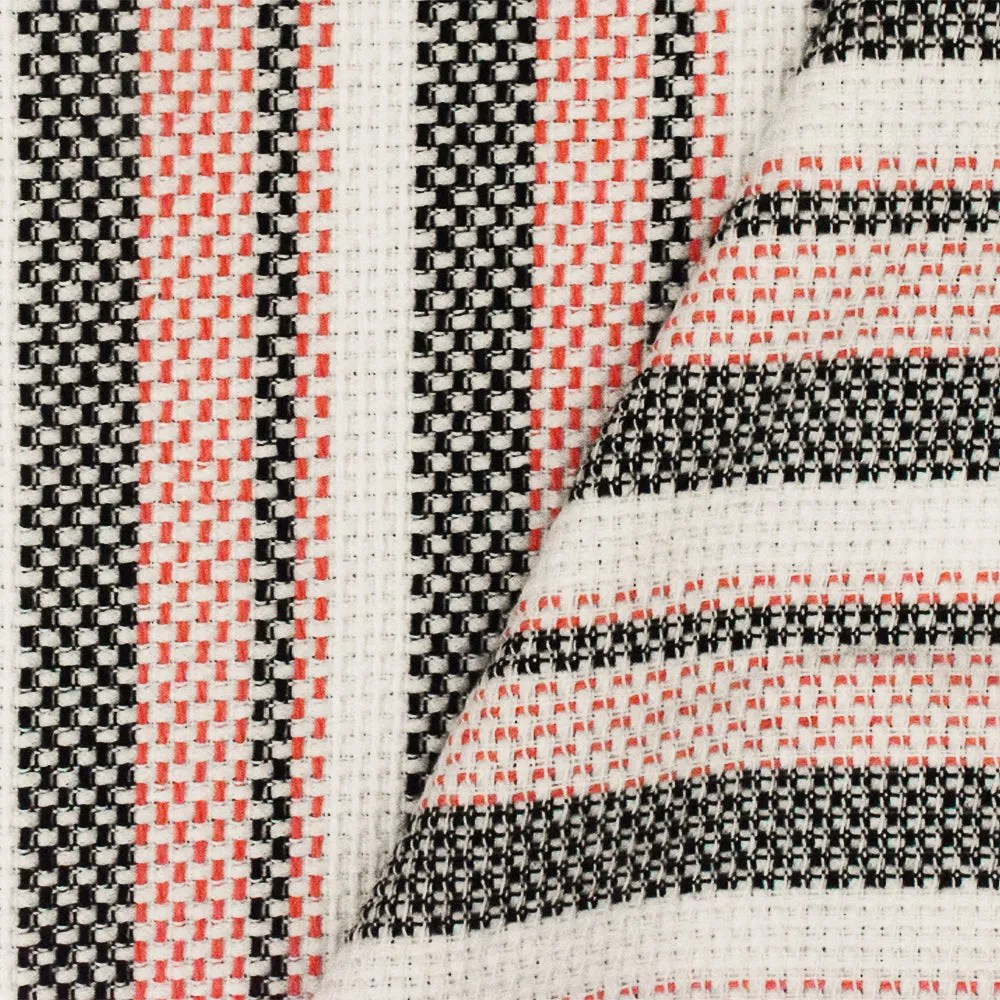 Bright Orange-Black-White Stripe Poly-Linen Dobby Woven Fabric