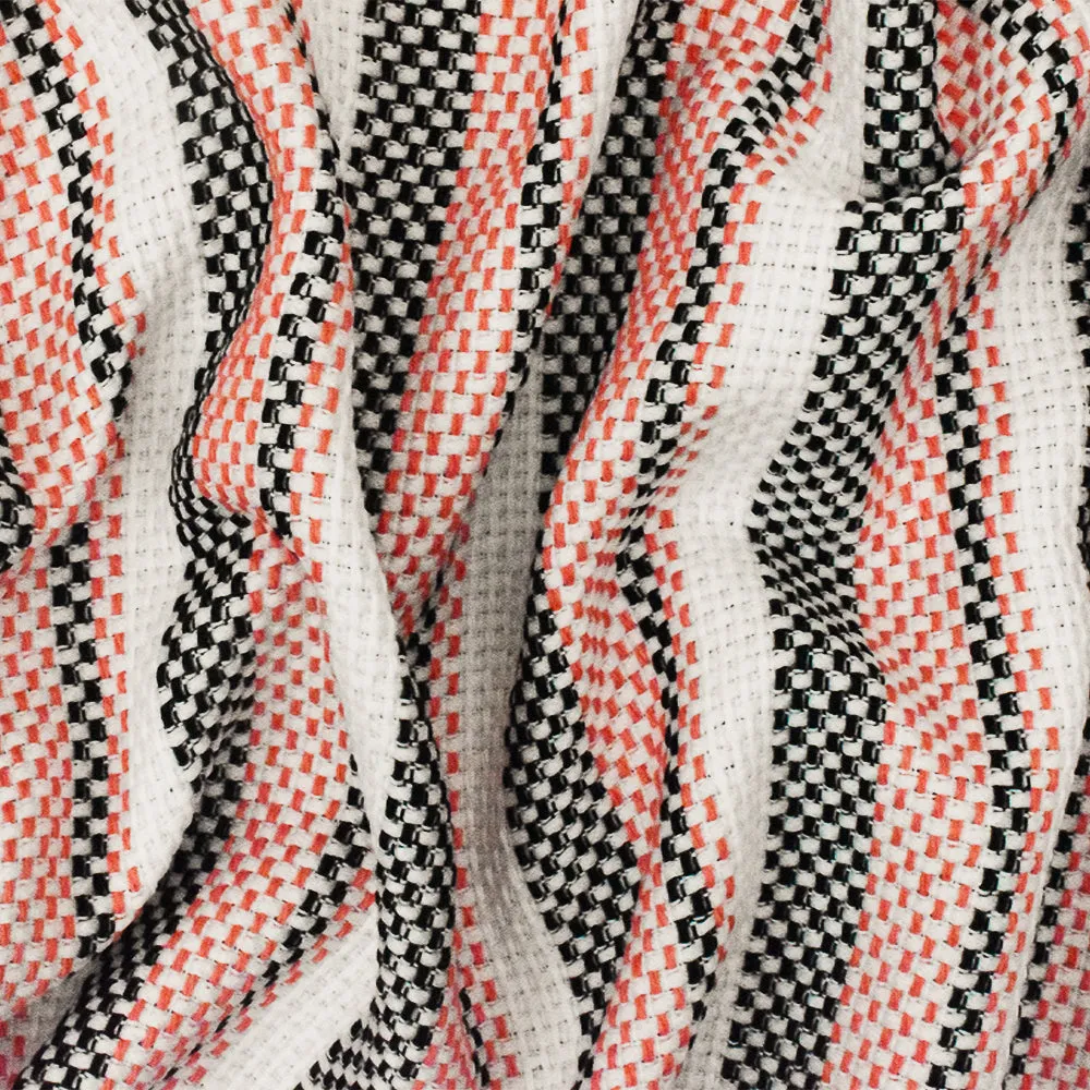 Bright Orange-Black-White Stripe Poly-Linen Dobby Woven Fabric