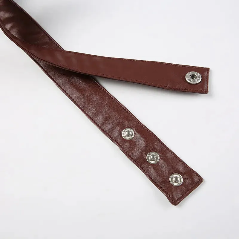 Brown Strap Leather Bandage With Sleeve Top