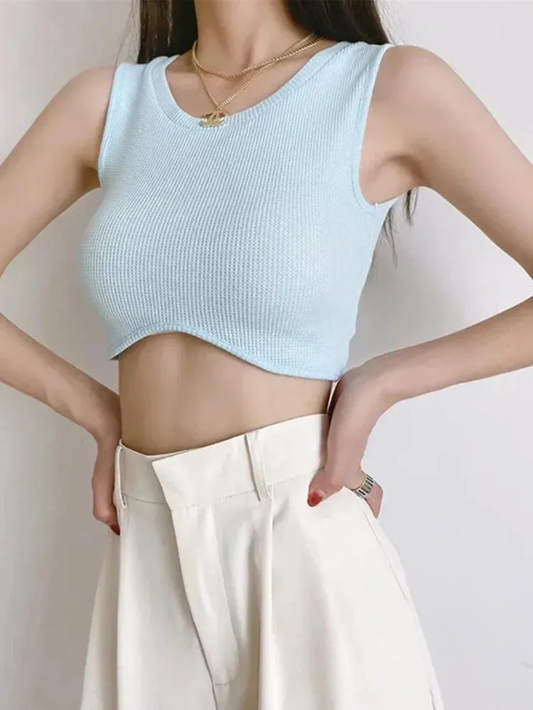 Casual Knit O-Neck Schoolwear Crop Top