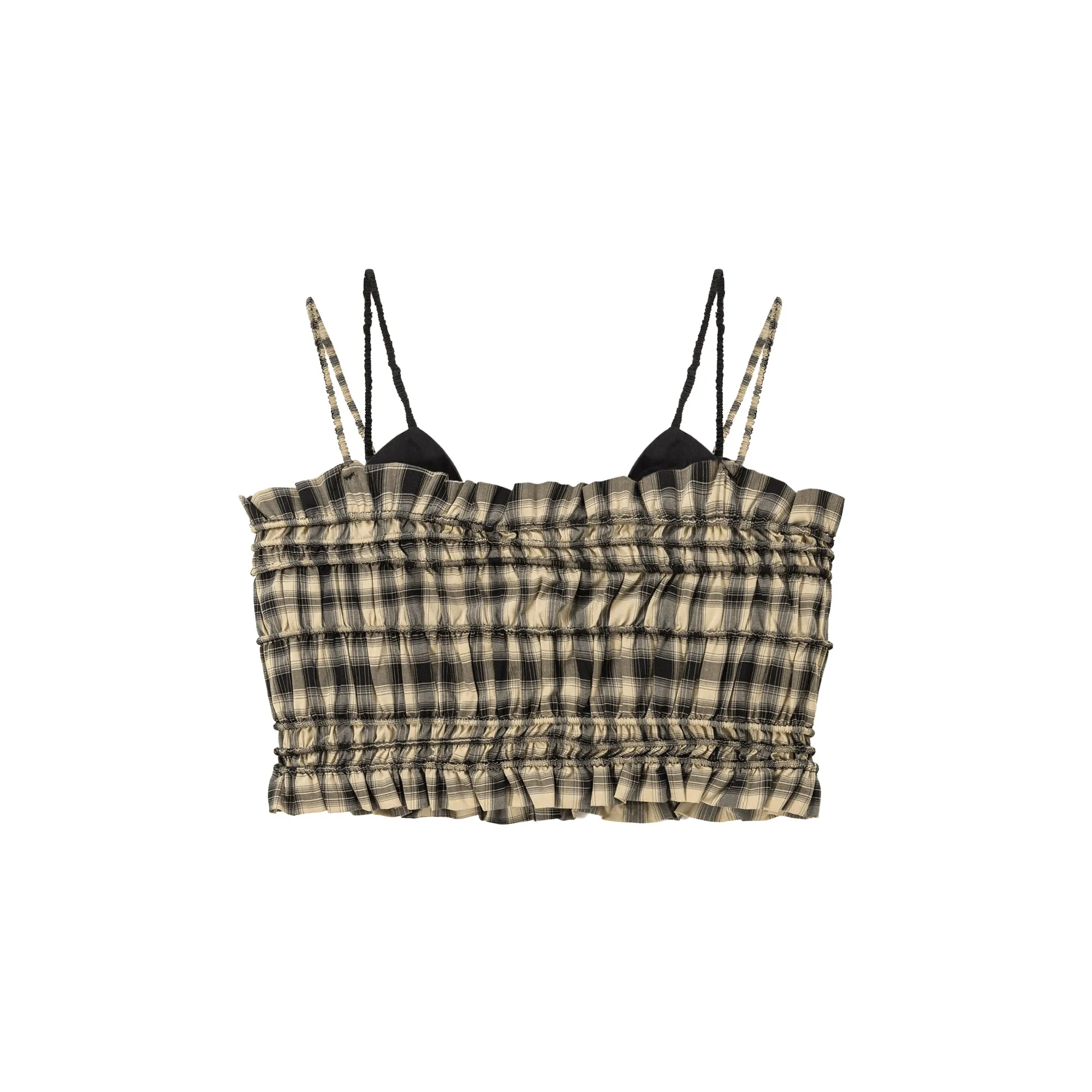 Check Ruffle Buttons Sleeveless Bustier Top