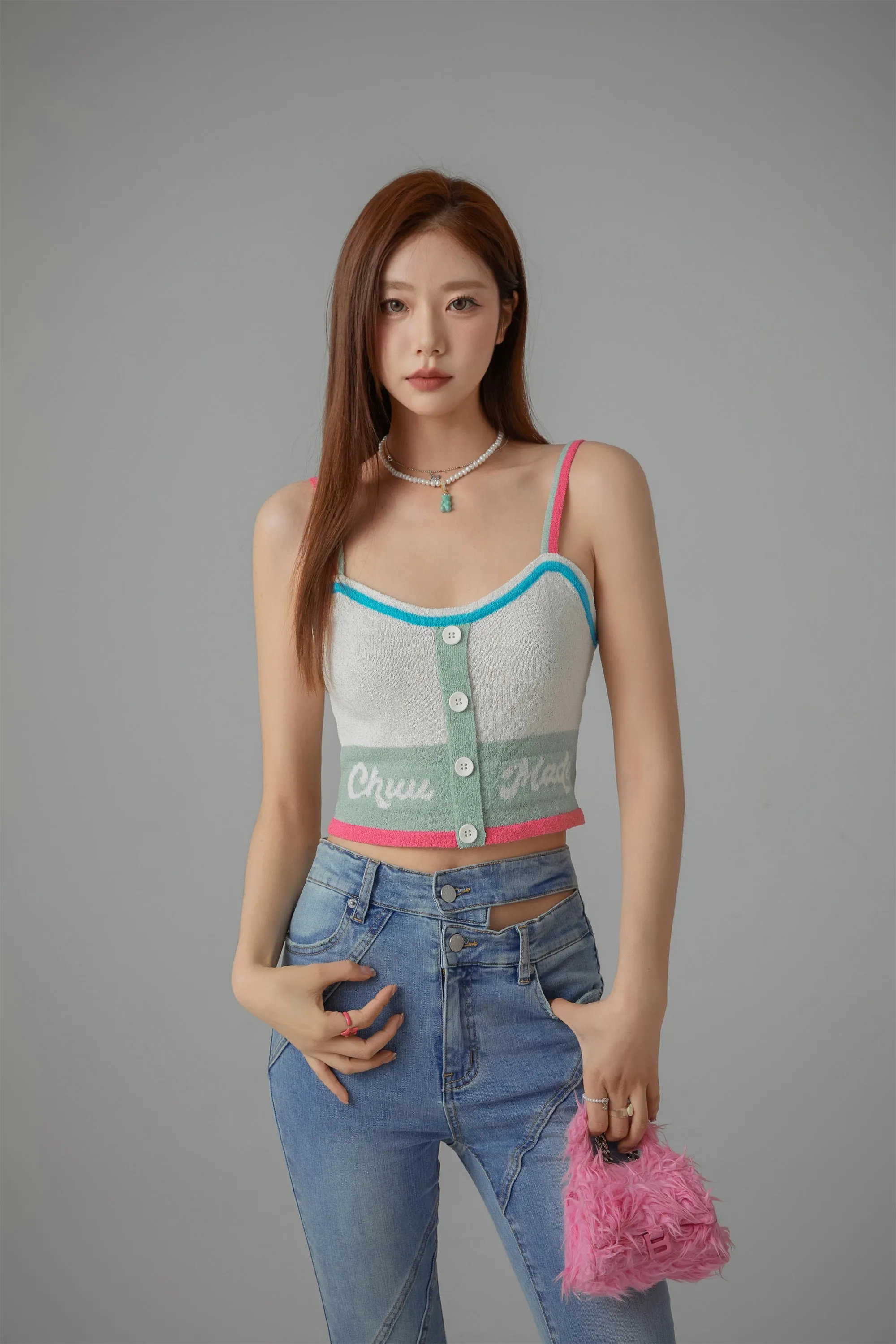 Color Lined Button Bustier Top