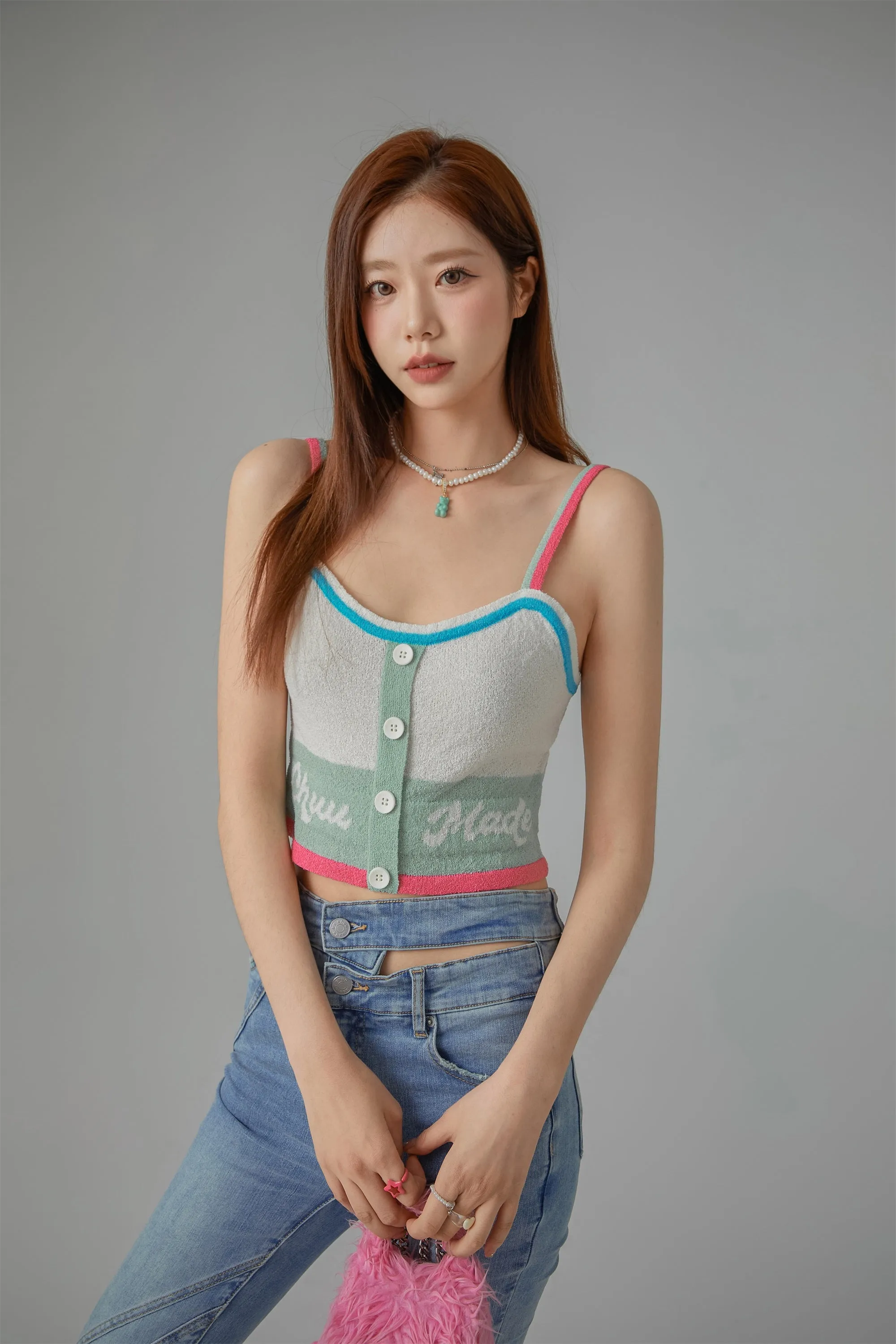 Color Lined Button Bustier Top