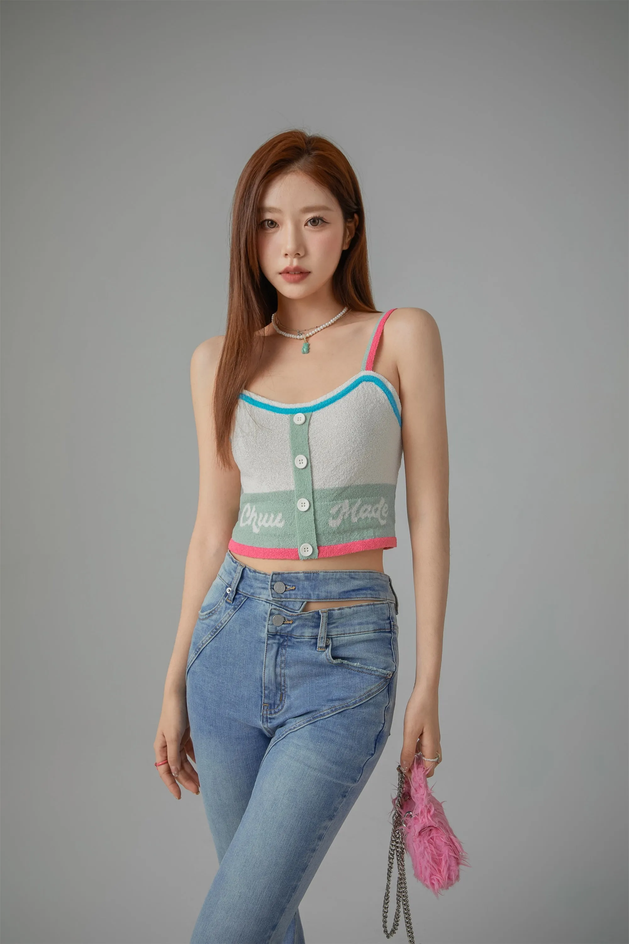 Color Lined Button Bustier Top