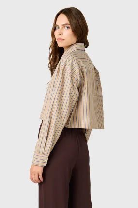 CROPPED BOXY BUTTON UP IN HONEY STRIPE POPLIN