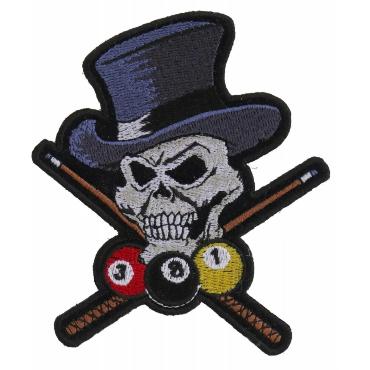 Daniel Smart Pool Shark Skull Embroidered Iron On Patch, 3.5 x 4 inches