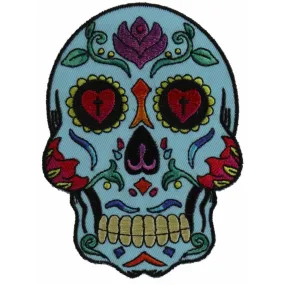 Daniel Smart Sugar Skull Embroidered Iron on Patch, Blue, 3 x 4 inches