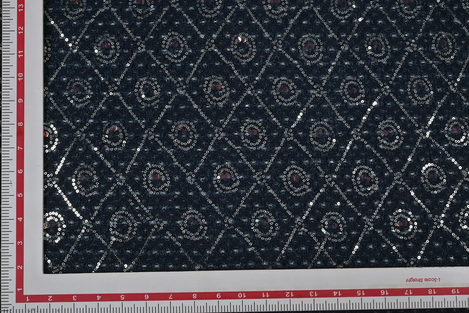 Dark Blue Traditional Cotton Cut Work Sequin Denim Fabric