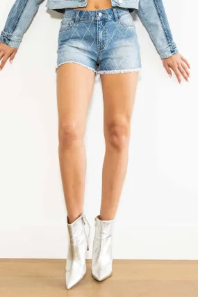 Diamond Rhinestone Denim Shorts