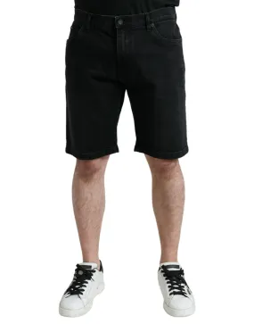 Dolce & Gabbana Black Cotton Stretch Bermuda Denim Shorts