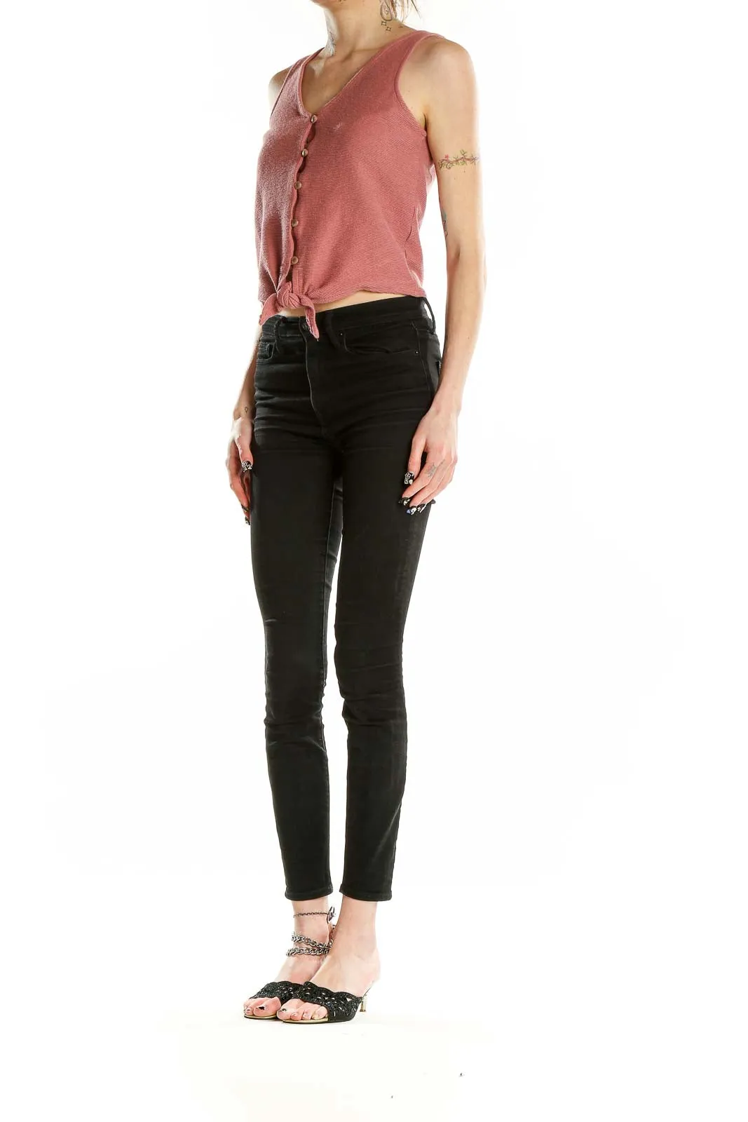 Dusty Rose Button-Front Crop Tank Top